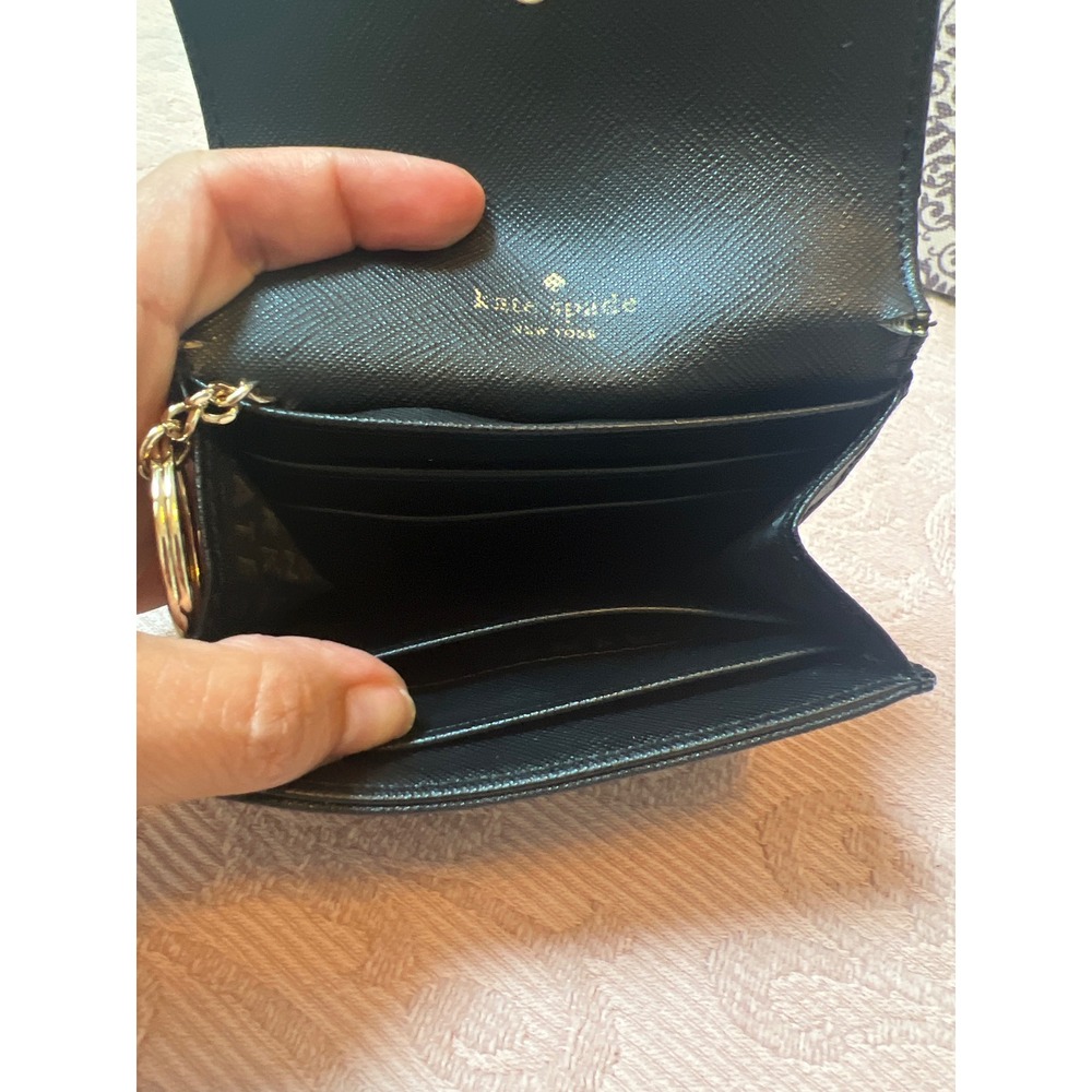 Kate Spade New York Black Saffiano Leather Card Holder Wallet ID Window Key Ring - Picture 5 of 5